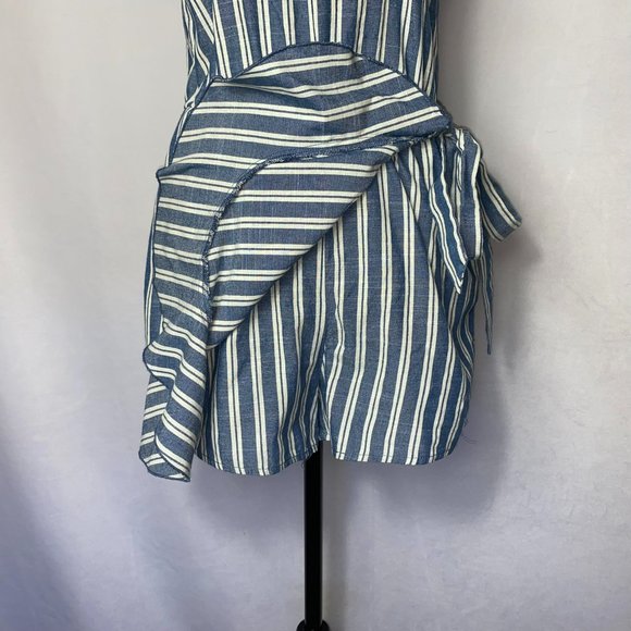 Speechless Sleeveless Faux Wrap Romper White Blue Striped Size XXS - Picture 8 of 10